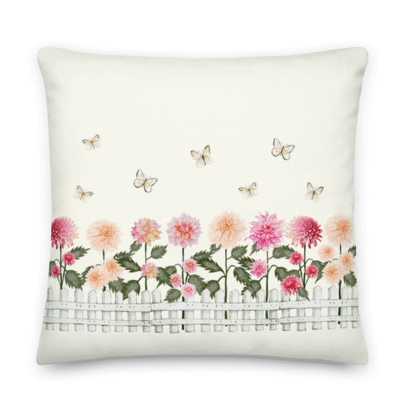 COTTAGE SUMMER DAHLIAS AND BUTTERFLIES GARDEN PILLOW product image (4)