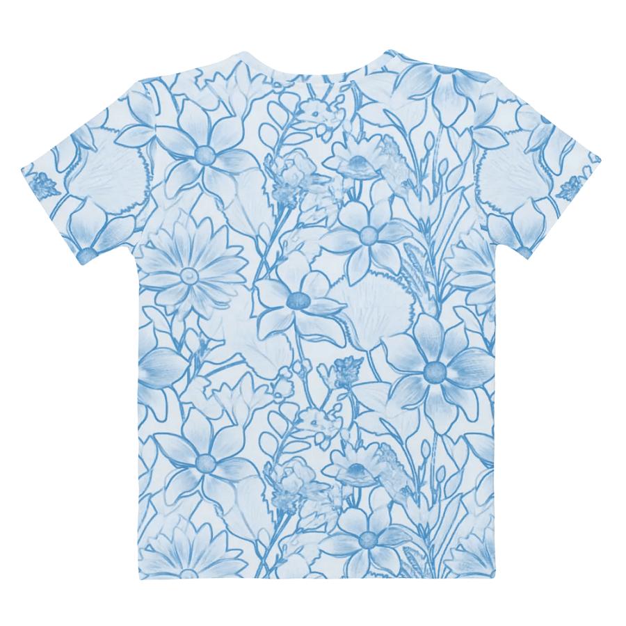 Line art Blue and White Floral/All-Over Print Women's Crew Neck T-Shirt by Sublicolor product image (3)