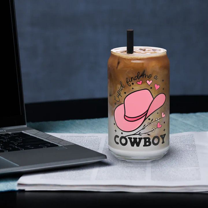 Cupid, Find Me a Cowboy Pink Hat Glass product image (1)