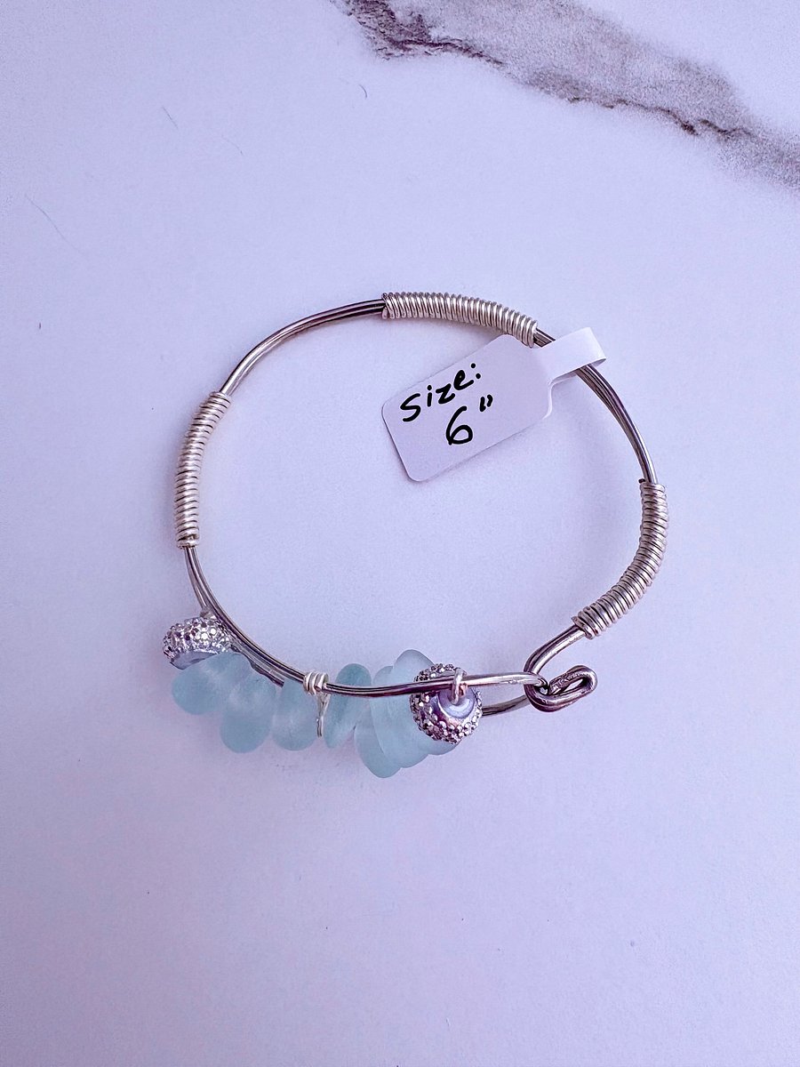 Seafoam Pebble Tide Bracelet | Wire-Wrapped Sea Glass | Handmade 6" Coastal Charm by Monique Faella Designs™ | MFD-00199 product image (11)