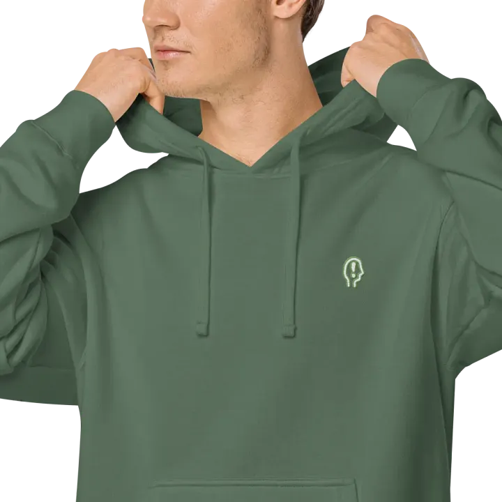 EXCLAIMING MENTALLY (sm. light green bubble design) embroidered pigment hoodie product image (1)
