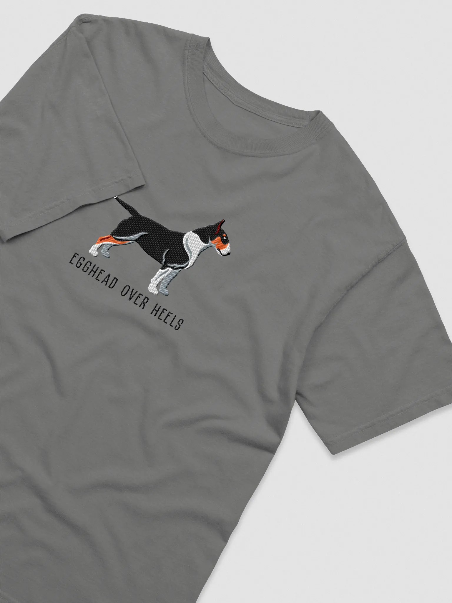 Egghead Over Heels T-Shirt(Embroidered) of an English Bull Terrier(Tricolor) product image (6)