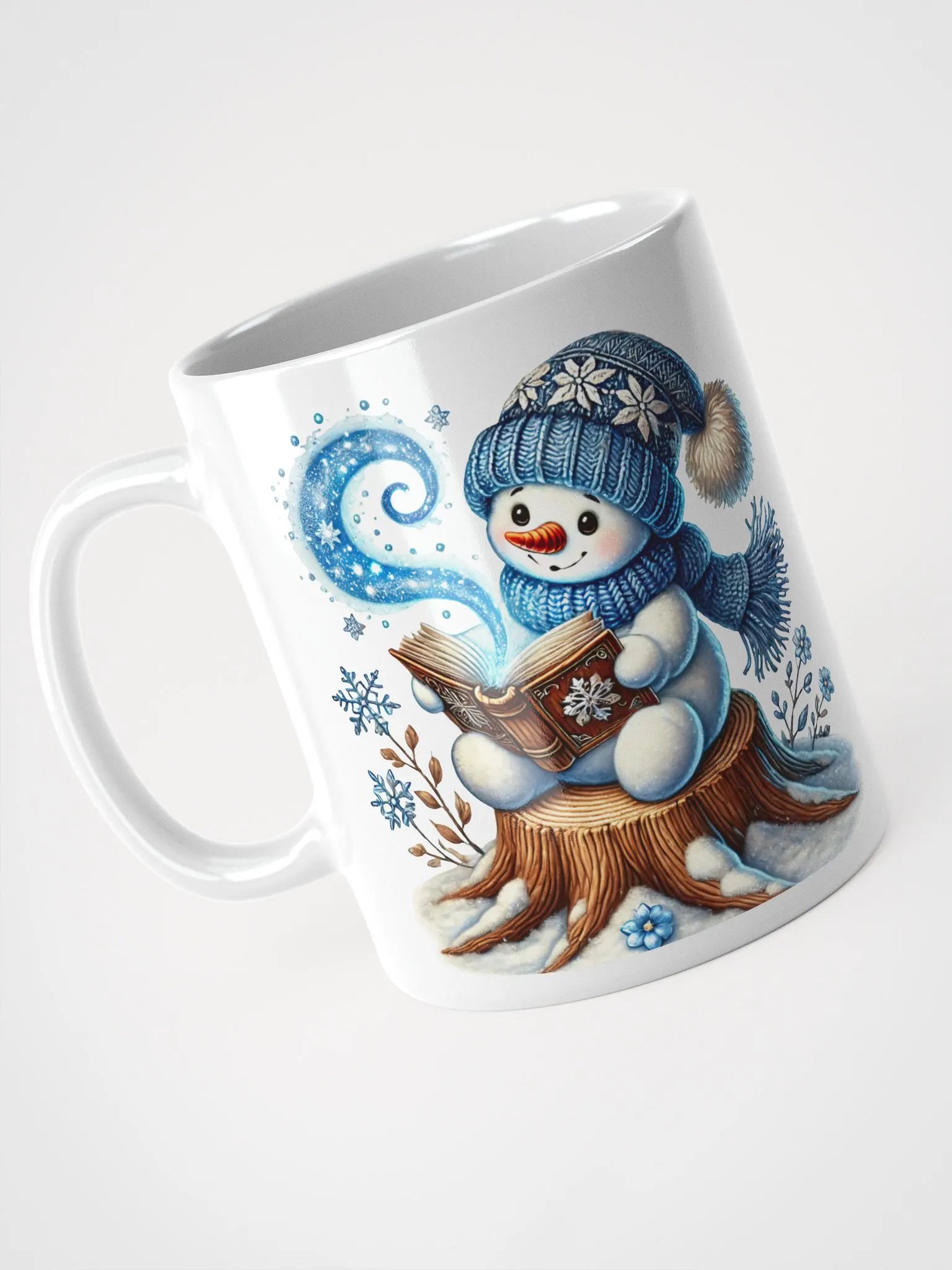 Cozy Bookworm Snowman Reading White Mug product image (3)