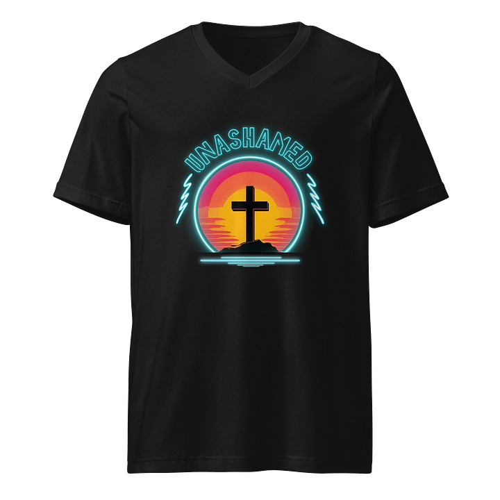 Unashamed Neon Cross V-Neck T-Shirt - Unisex Bella + Canvas fit product image (1)