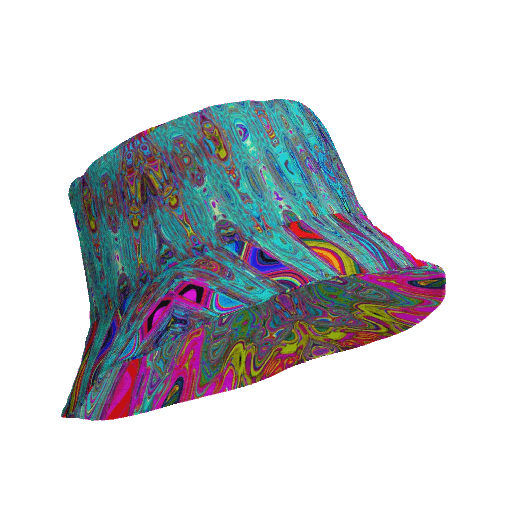 Trippy Sky Blue Abstract Retro Atomic Waves Bucket Hat product image (10)