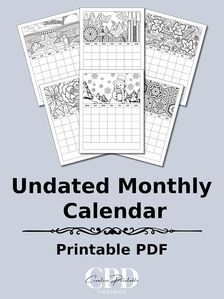 Printable Undated Monthly Calendar With Coloring Pictures product image (1)