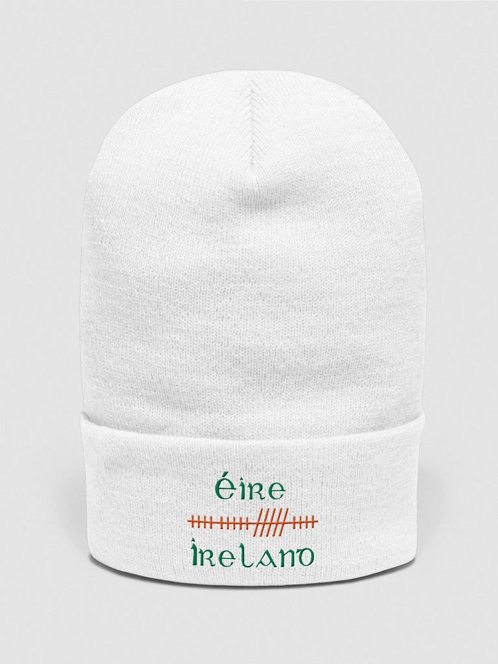 Ireland/Éire Orthodox Style Ogham, White with Green and Orange, embroidered Cuffed Beanie product image (1)