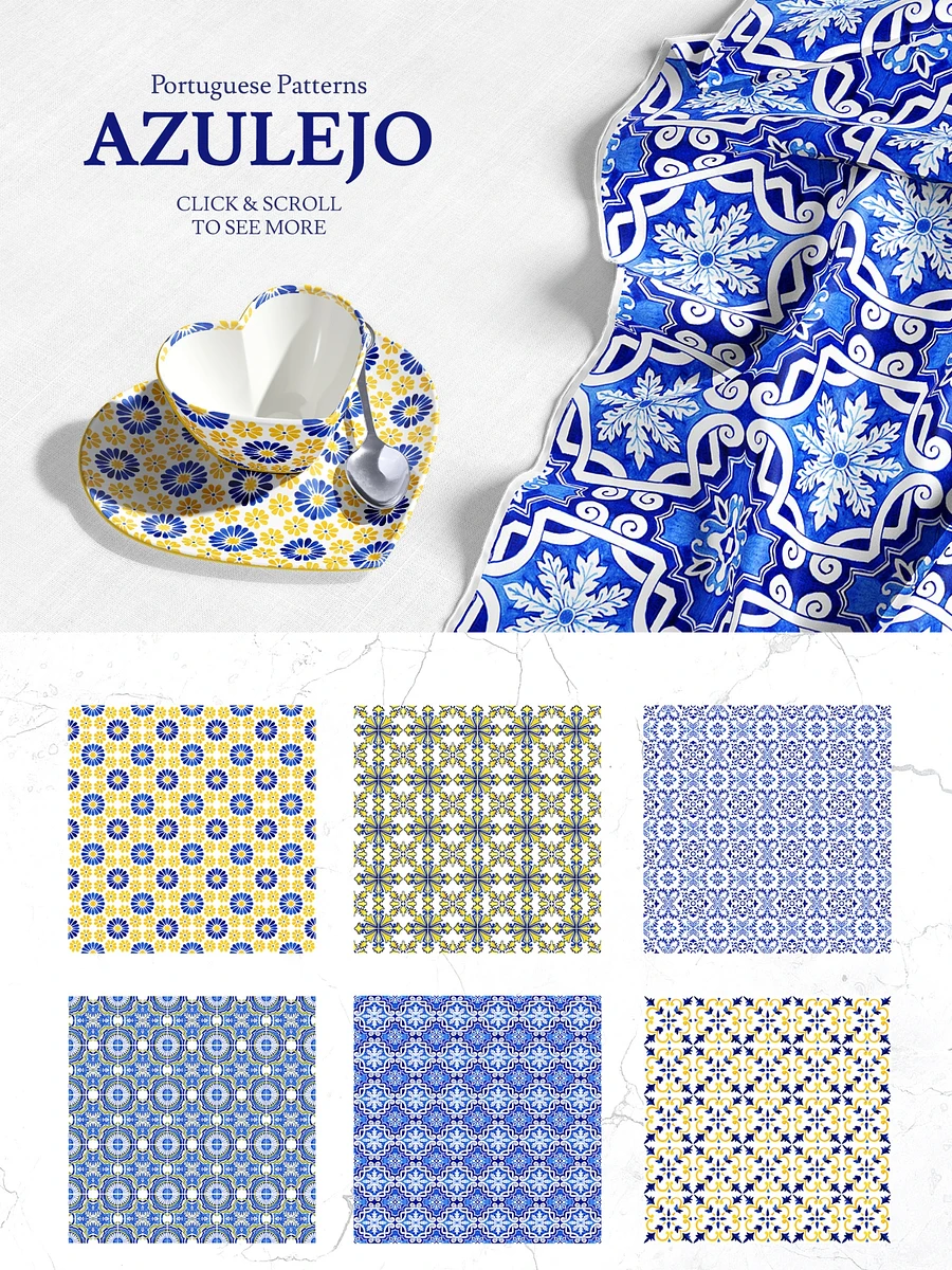 Portuguese Azulejos Tiles & Patterns Watercolor Clipart and Seamless Patterns BUNDLE product image (7)