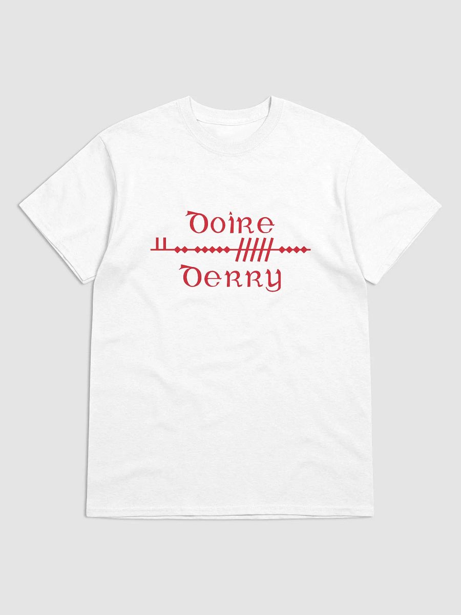 Derry/Doire Scholastic style Ogham, white printed t-shirt product image (1)