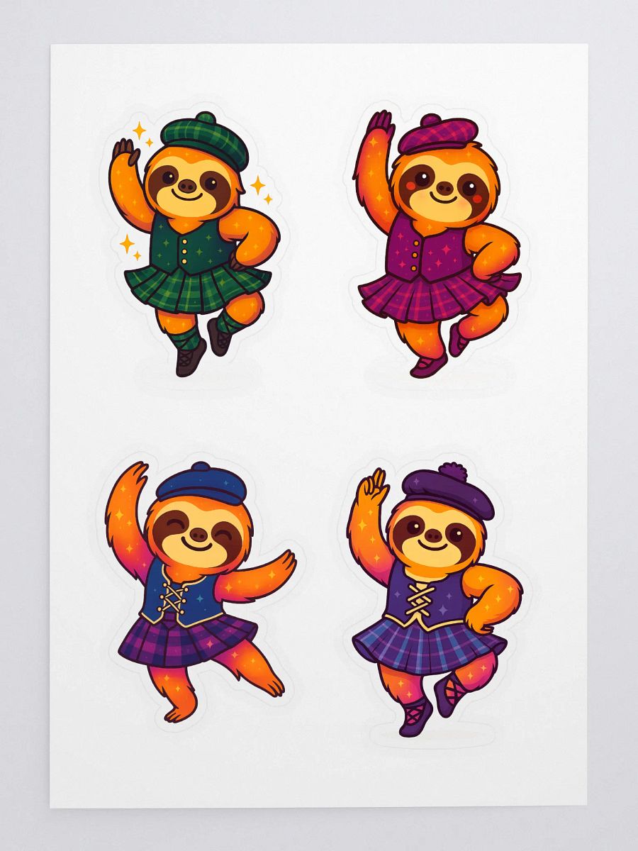 Highland Dance Sloth Sticker Sheet – 4 Cute Scottish Sloth Dancers for Water Bottles, Laptops, Journals & More product image (3)