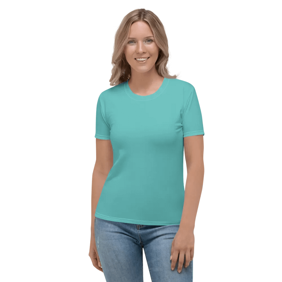 Plain Turquoise Blue True Summer Women's Crewneck Polyester Heavyweight Premium T-Shirt by Treasure Pie product image (3)