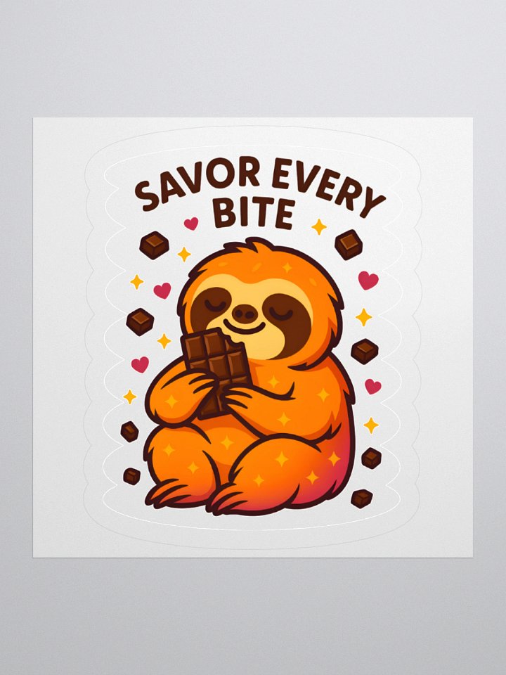 Savor Every Bite – Cute Sloth Chocolate 3" Sticker | Sloths Having Snacks Collection product image (1)