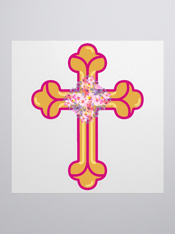 Gold & Pink Floral Cross Sticker product image (2)