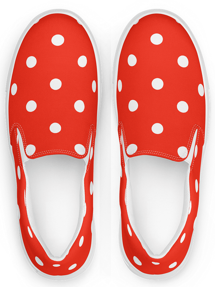 White Polka Dots on Red Women's Slip-On Canvas Shoes product image (1)