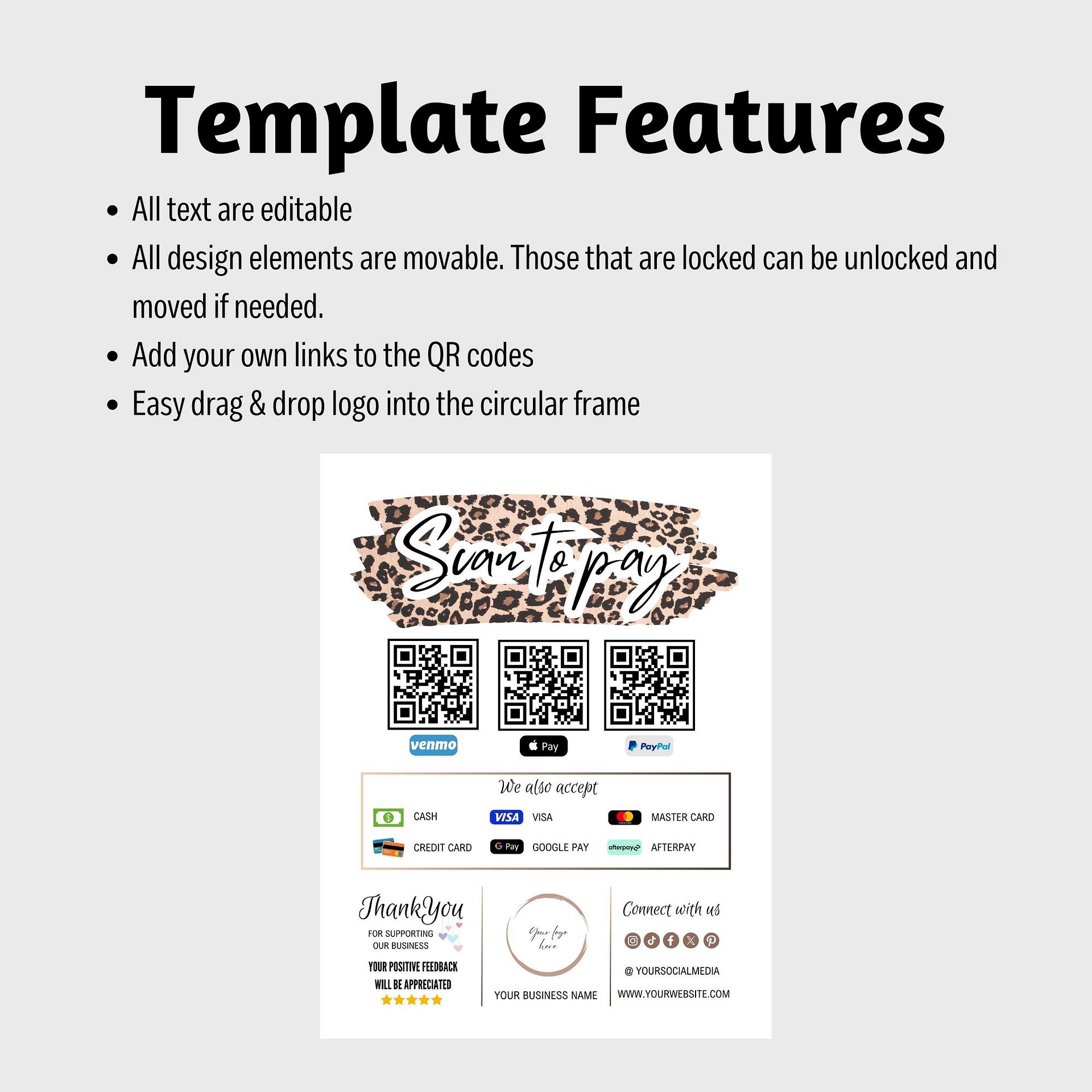Leopard - Scan To Pay QR Code Sign Template product image (5)