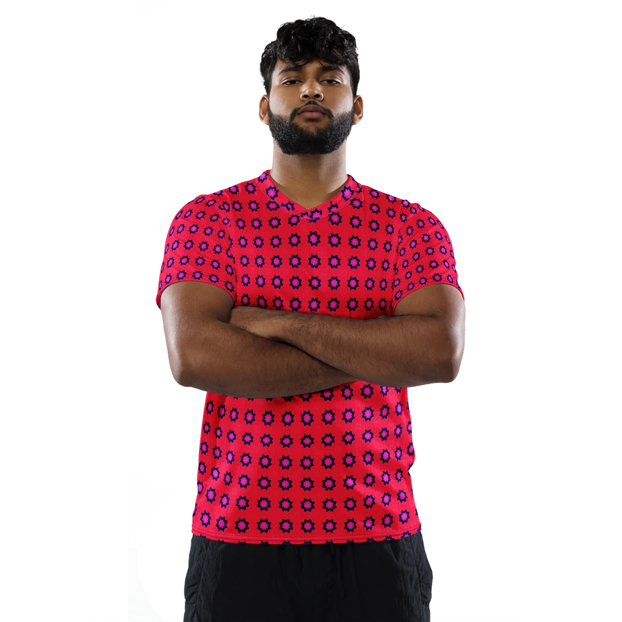 Abstract Red Unisex V Neck Sports Jersey product image (3)