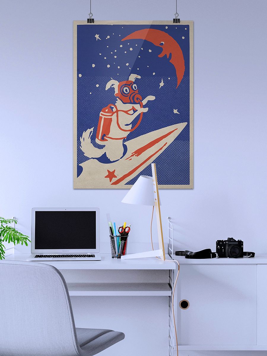 Laika, first space dog, USSR 1950s — Soviet vintage space art poster, soviet retro poster product image (26)