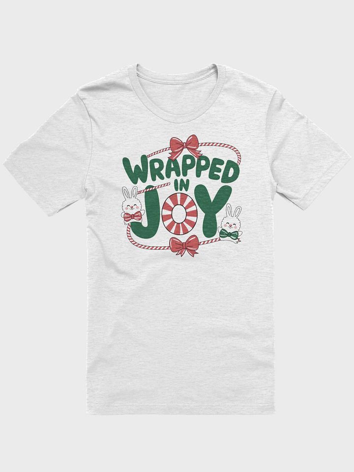 “WRAPPED IN JOY” t-shirt, holiday cheer, festive spirit, cheerful t-shirt, festive outfit, holiday-themed shirt, merry and bright, Christmas clothing, joyful design, gift idea product image (1)
