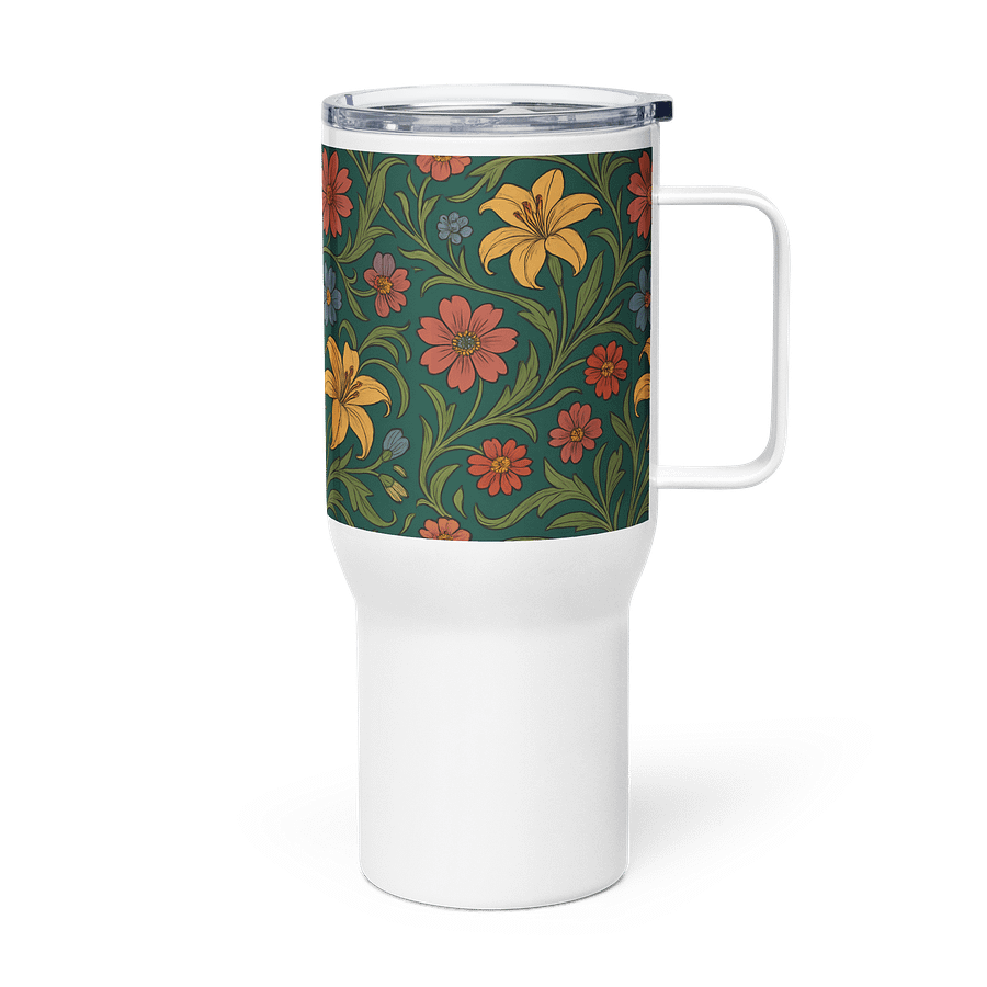 Vintage Lily and Daisy Floral Travel Mug with Handle – 25oz & 40oz Insulated Coffee Tumbler for Hot and Cold Drinks product image (4)