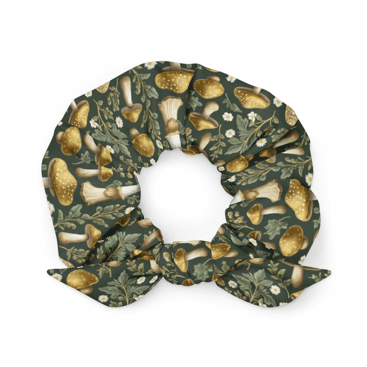Hair Scrunchie - Golden Mushrooms on Dark Green product image (2)