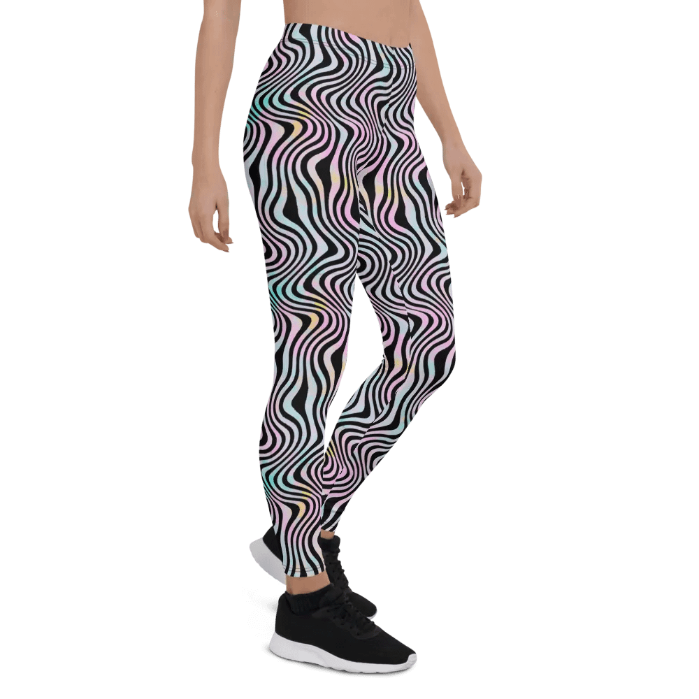 Leggings in wavy pink black and turquoise design product image (7)