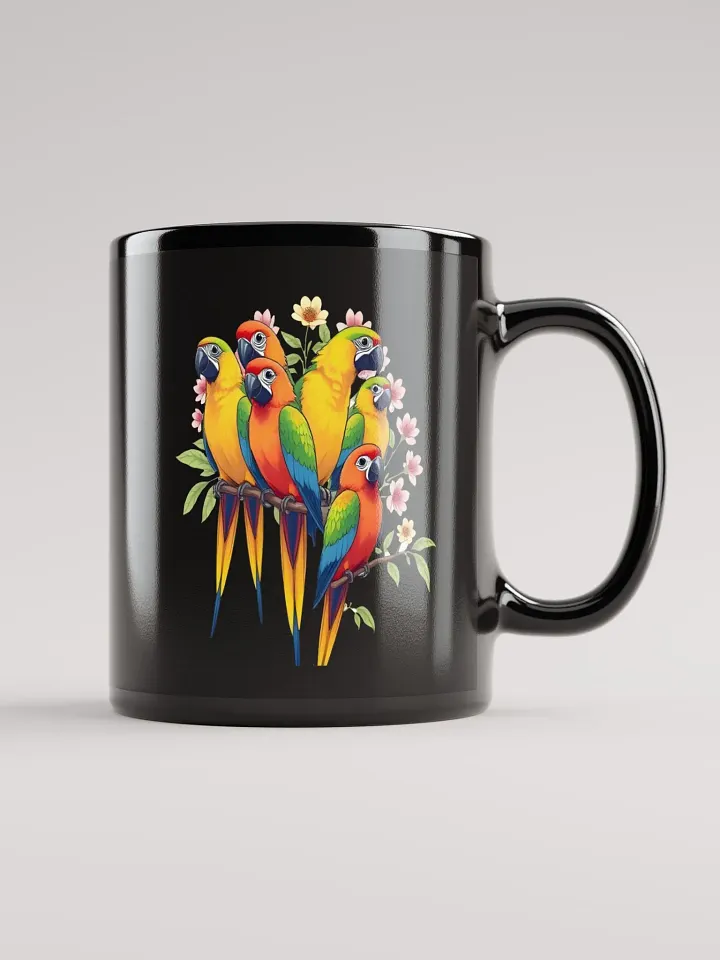 Tropical Bird Coffee Mug | Colorful Parrot Paradise Black Glossy Mug product image (2)