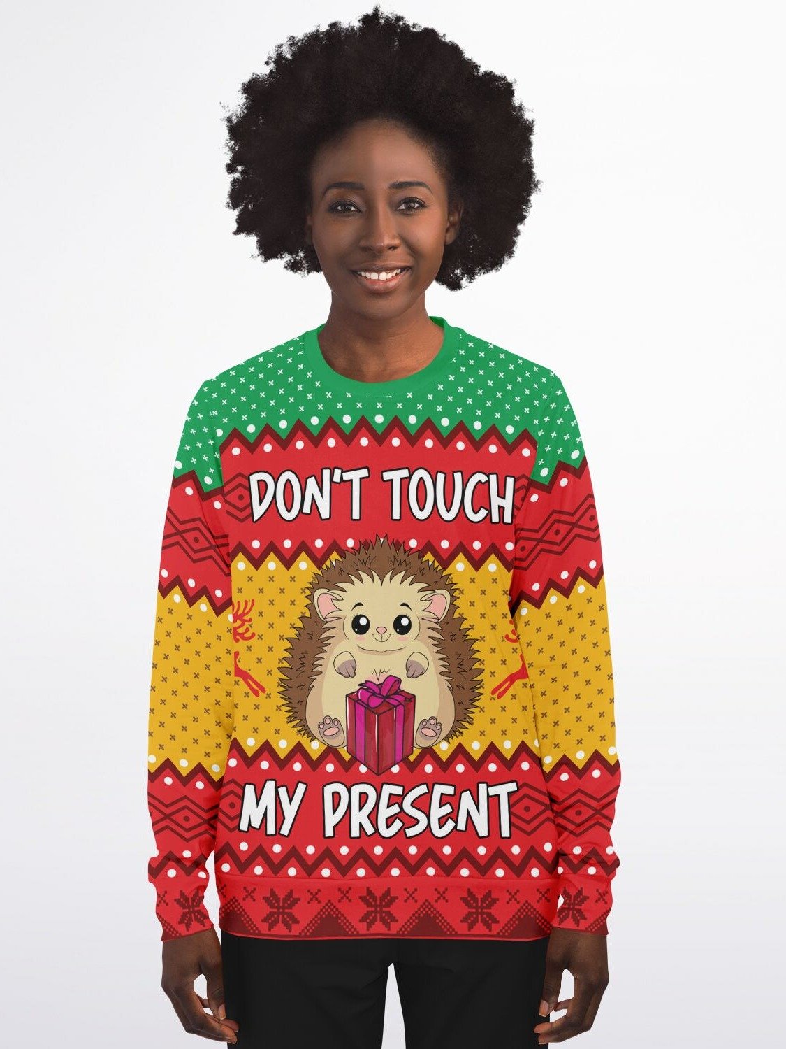 "Don't Touch My Present" Hedgehog Christmas Sweatshirt | Funny Holiday Gift Guard Sweater | Christmas Party Outfit product image (3)