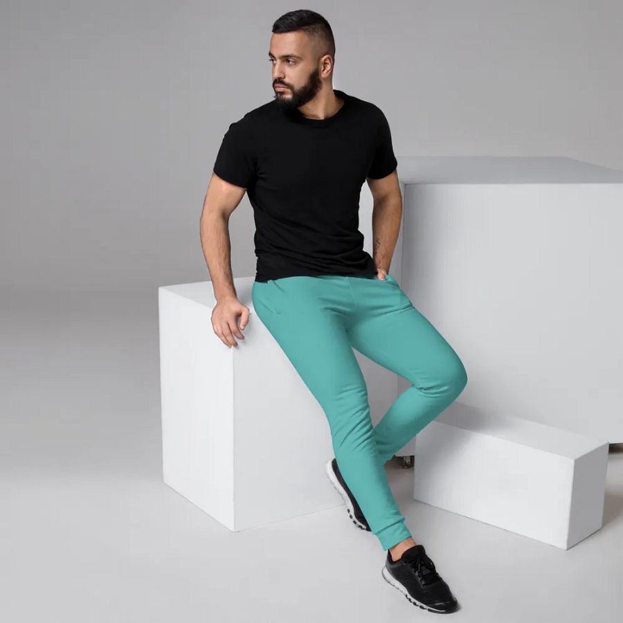 Plain Turquoise Blue True Summer Recycled Polyester Premium Men's Joggers by Treasure Pie product image (3)