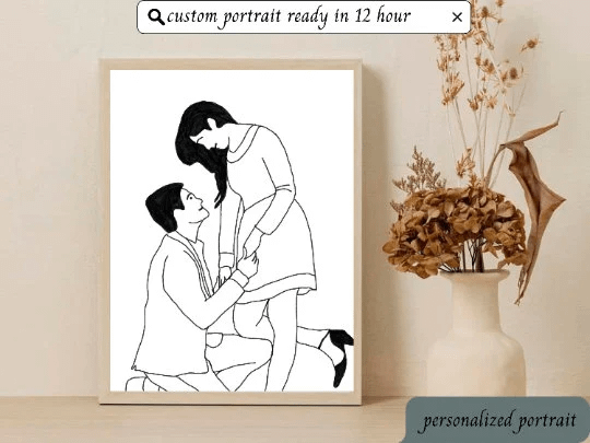 Black and White Custom Portrait from Photo, One Line Drawing, Family Illustration, Custom Minimalist Drawing, Valentine Gift, custom drawing product image (3)