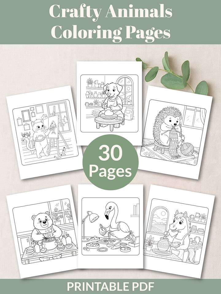 Printable Crafty Animals Coloring Pages – 30 Fun & Easy Art-Themed Designs For All Ages product image (1)