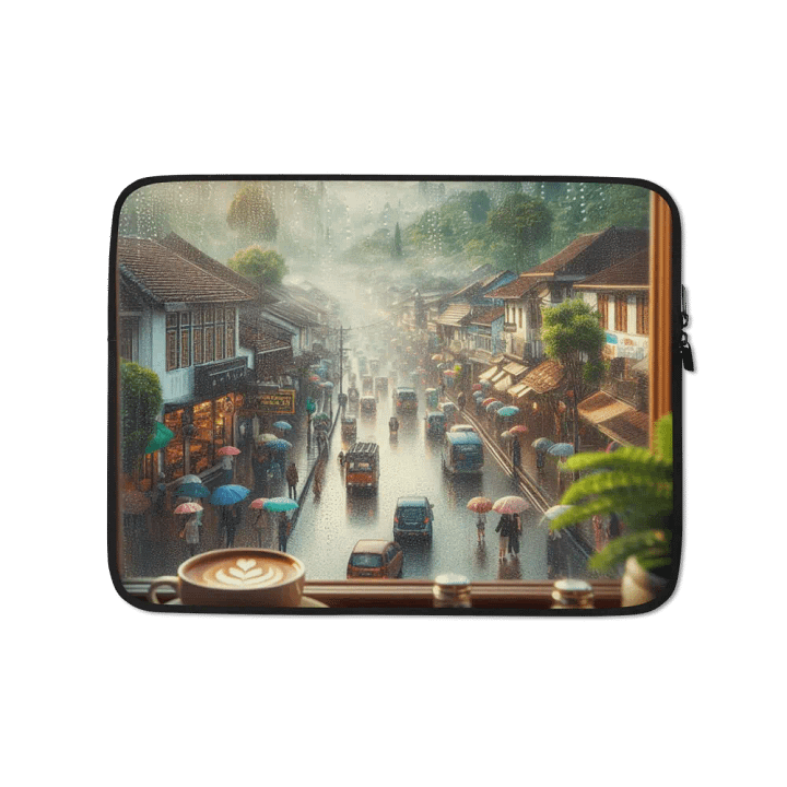 Rainy Day Hustle Laptop Sleeve | AI Design bandung city Indonesia product image (1)