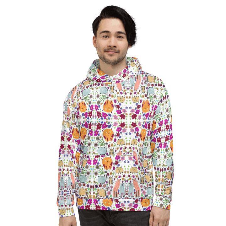 Abstract Floral Doodle Art Cats Unisex Pull Over Hoodie product image (2)