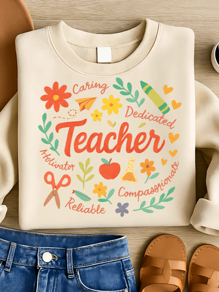 Retro Floral Teacher Sublimation PNG – Groovy Back to School Design with 70s Flowers – Colorful Vintage Clipart for Cool Educators – 300 DPI Instant Download product image (1)