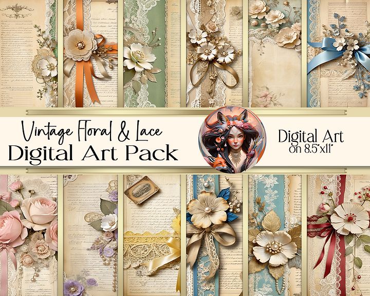 Vintage Floral and Lace Digital Art product image (1)