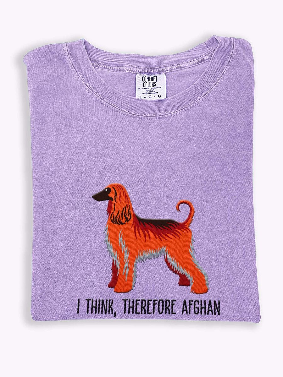 I Think, Therefore Afghan T-Shirt(Embroidered) of an Afghan Hound(Red) product image (1)