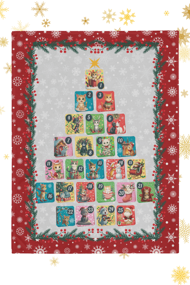 Cat Advent Calendar Christmas Throw Blanket, Cozy Holiday Cat Blanket 60''x80'' product image (1)