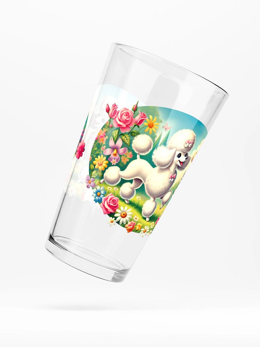 Adorable Poodle in Floral Garden 16 oz Glass product image (5)