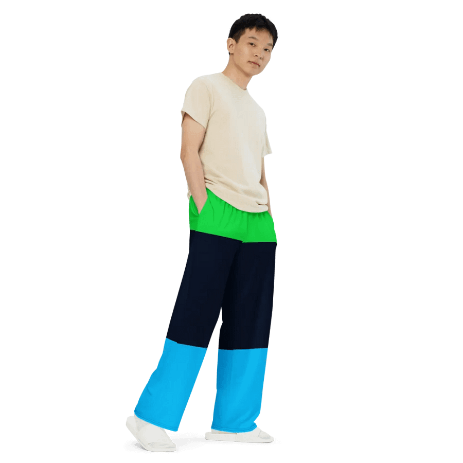 Green Blue Block Unisex Wide Pants product image (6)