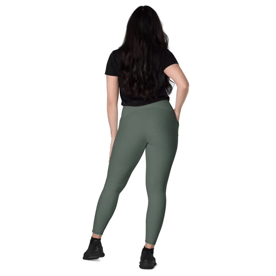 Plain Dark Sage Green Soft Summer Women's High Waisted Premium Crossover Leggings with Pockets by Treasure Pie product image (8)
