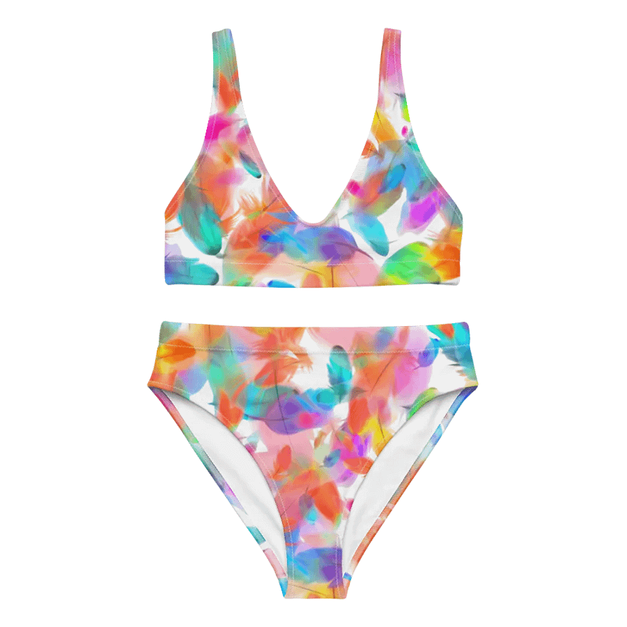 Colorful Feather Pattern Design High Waisted Bikini - v1 product image (2)