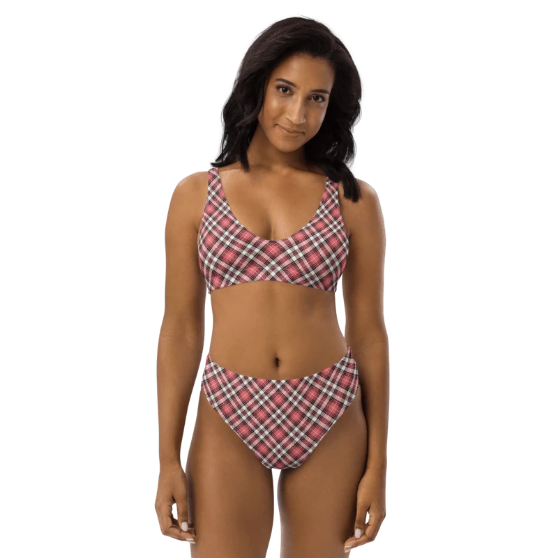 Coral Pink, Black, and White Plaid Bikini product image (1)