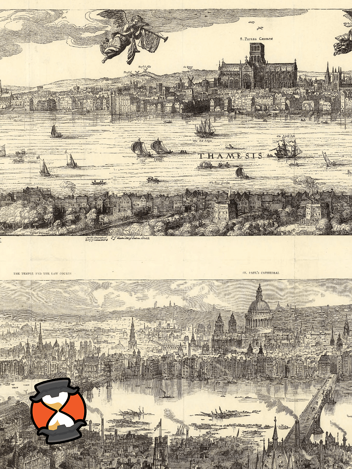 London Cityscape Canvas Print – Hand-Drawn Panorama from 1616 & 1890 product image (2)