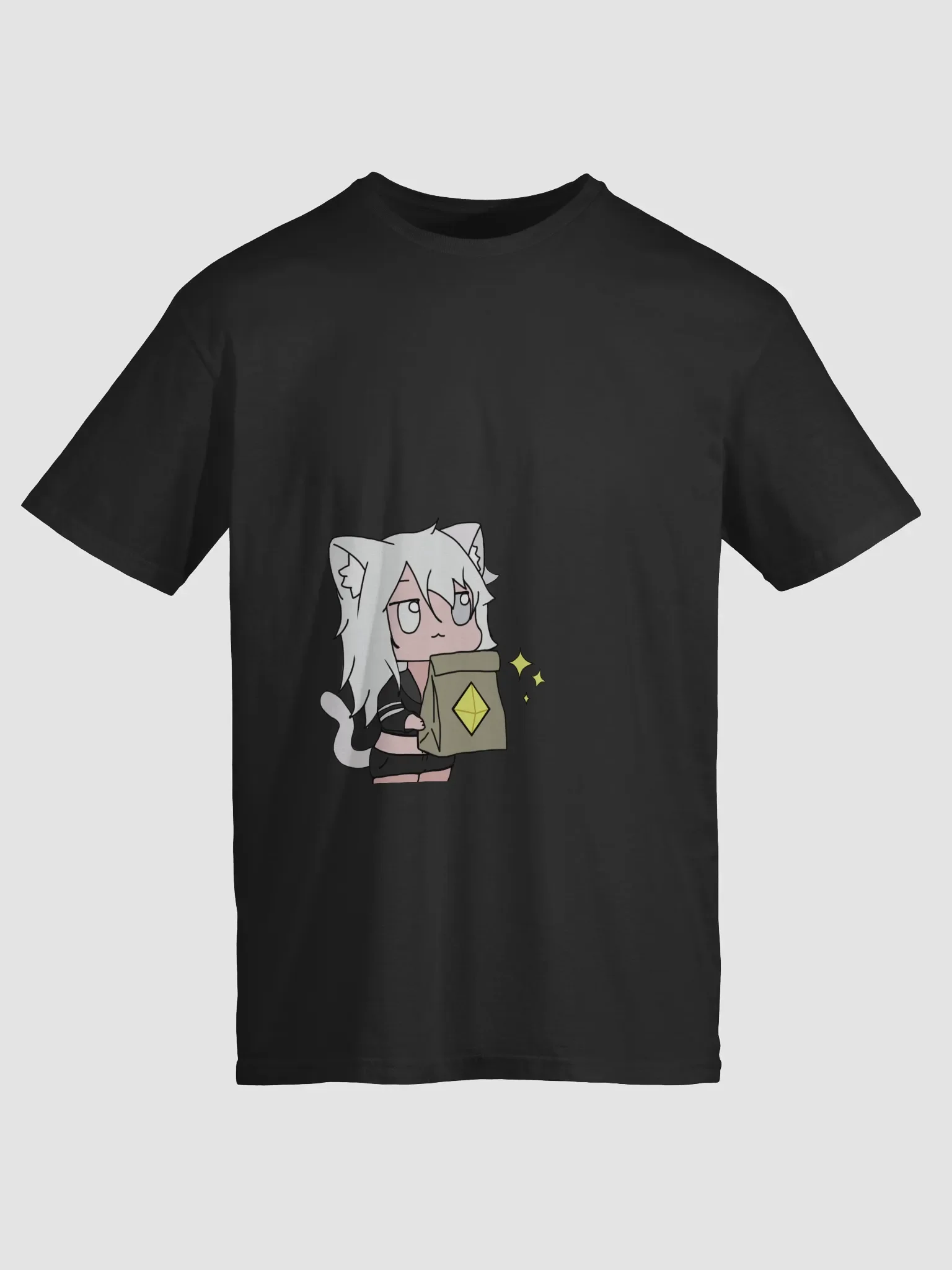 Whimsical Catgirl with lootbag and pizza [Diamond T-Shirt] product image (5)