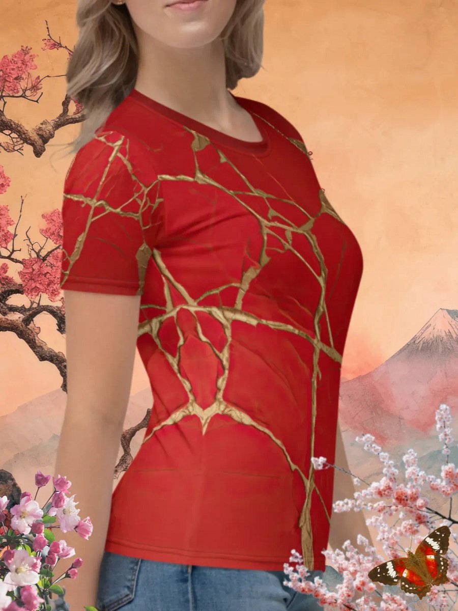 Red & Gold Kintsugi Print T-Shirt product image (3)