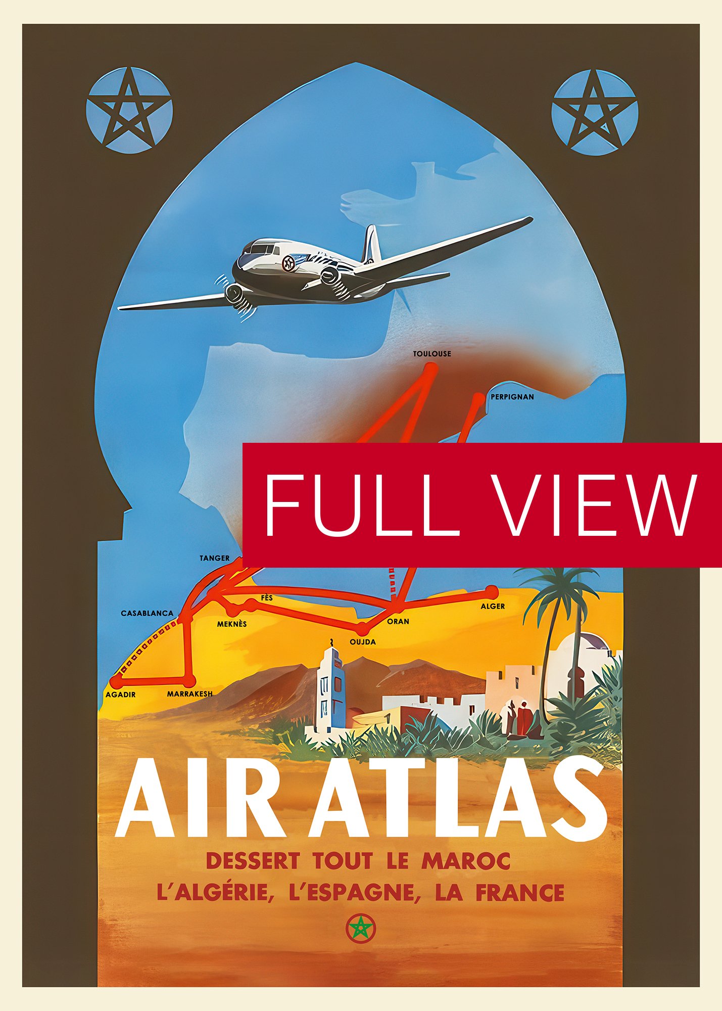 Morocco, Air Atlas, 1950s — retro travel poster, vintage travel print product image (3)