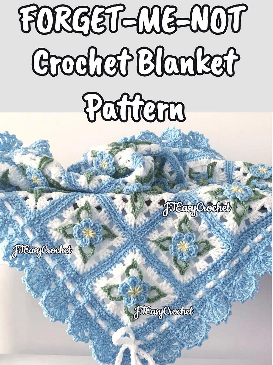 Forget-Me-Nots Crochet Flower Granny Square Baby Blanket, PDF Instant Download Crochet Pattern product image (9)