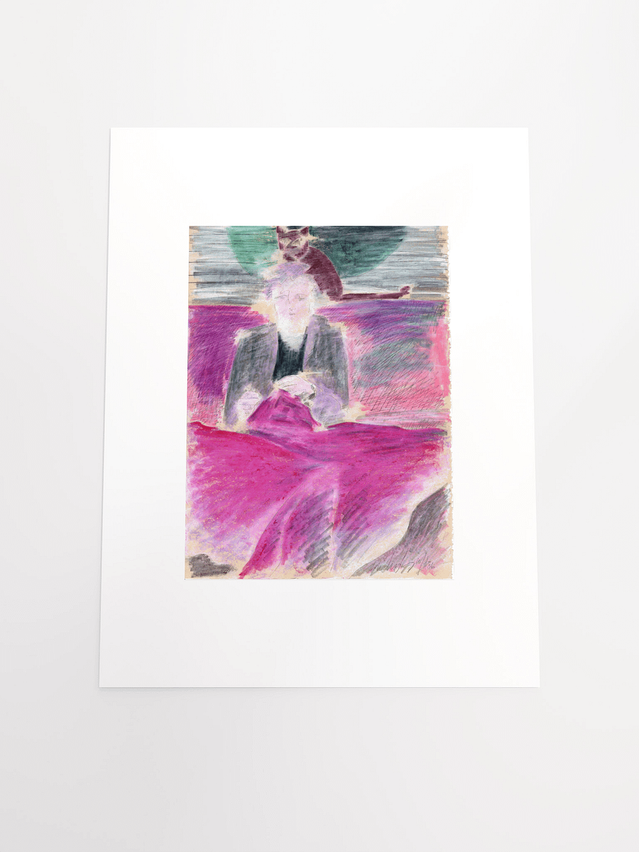 Woman sewing with cat 10.9.86 print product image (5)