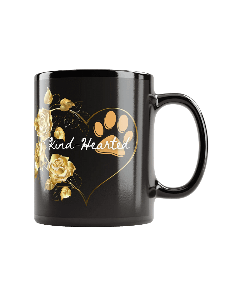 Black Glossy Mug 11 oz, Kind-Hearted Golden Roses and Puppy Paw product image (1)
