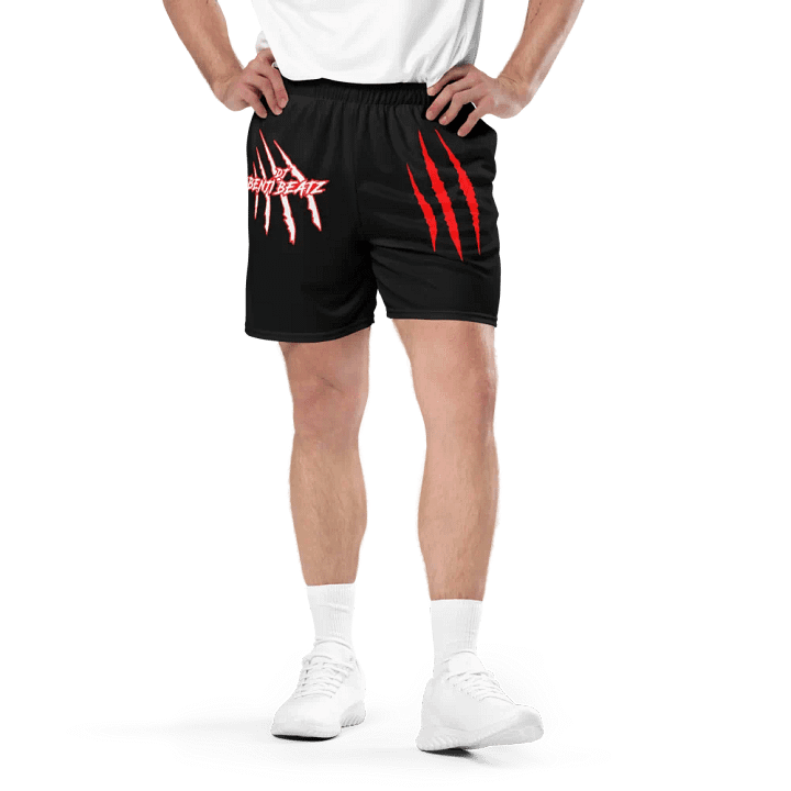 "DJ Benji Beatz Logo with Scars (Red)" All-Over Print Recycled Unisex Mesh Black Shorts product image (2)