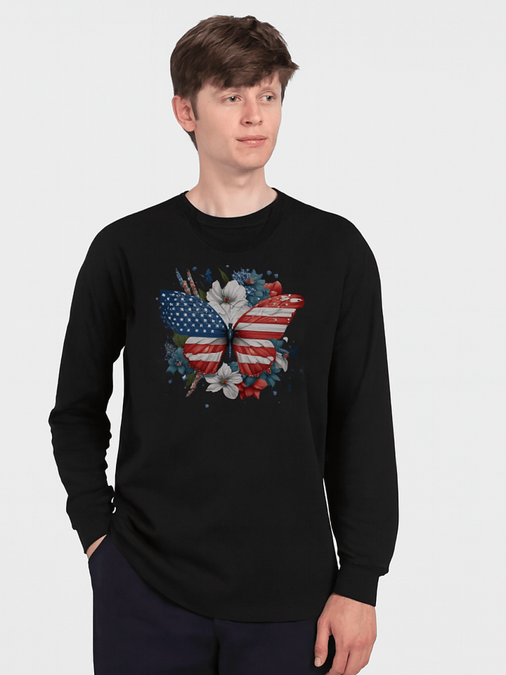 American Flag Butterfly Floral Graphic Long Sleeve T-Shirt product image (1)